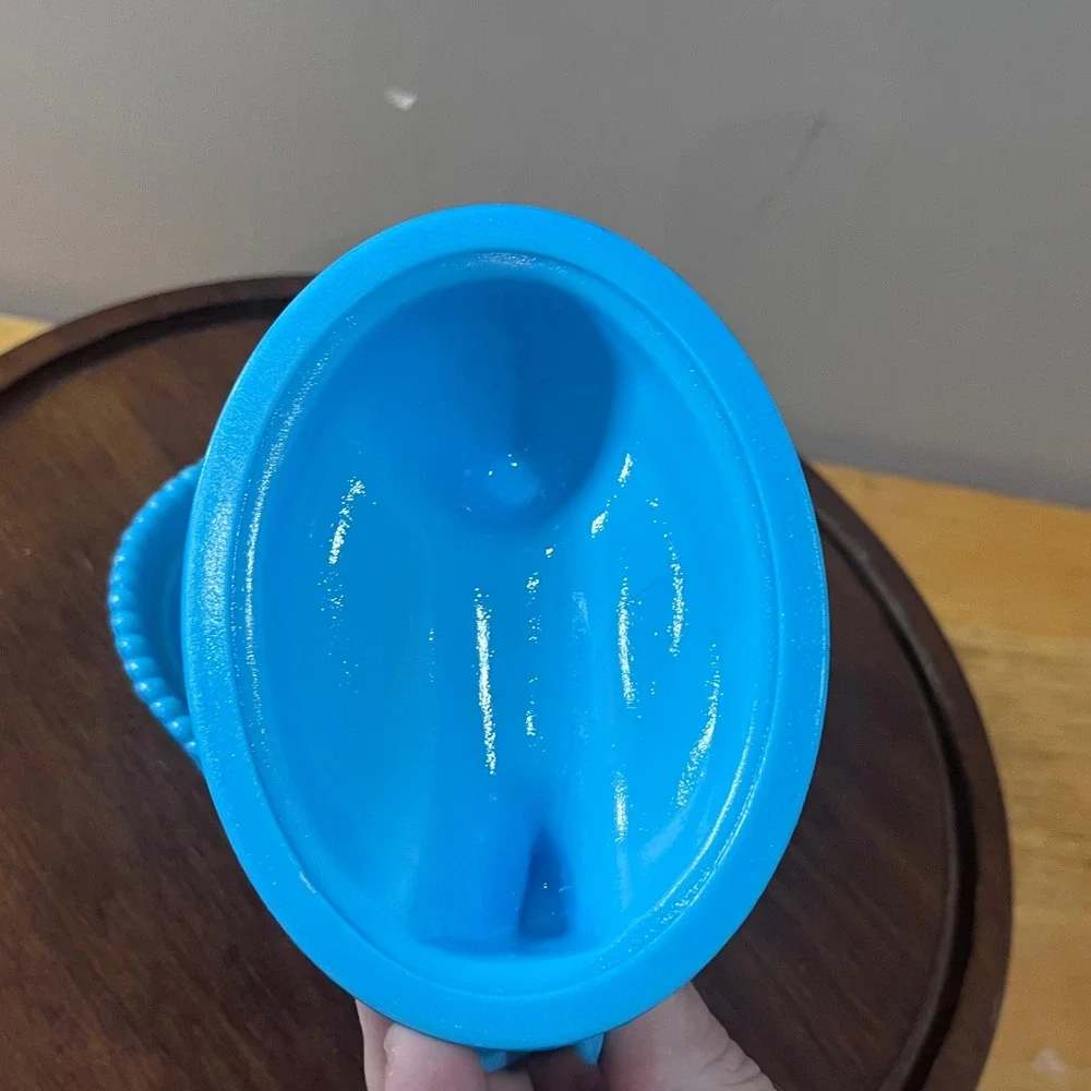 Vtg Westmoreland Blue Slag Glass Hen on Nest Covered Dish Basket Weave 5.5